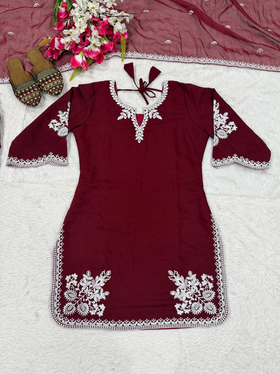 The Cinematic Oxblood Scalloped Silhouette